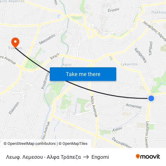 Λεωφ. Λεμεσου - Αλφα Τράπεζα to Engomi map