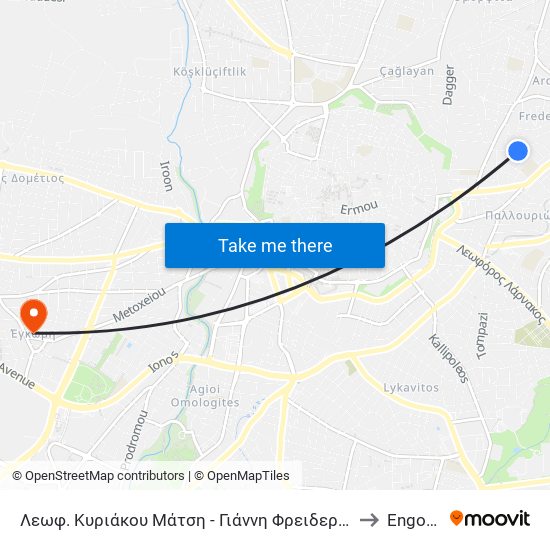 Λεωφ. Κυριάκου Μάτση - Γιάννη Φρειδερίκου to Engomi map