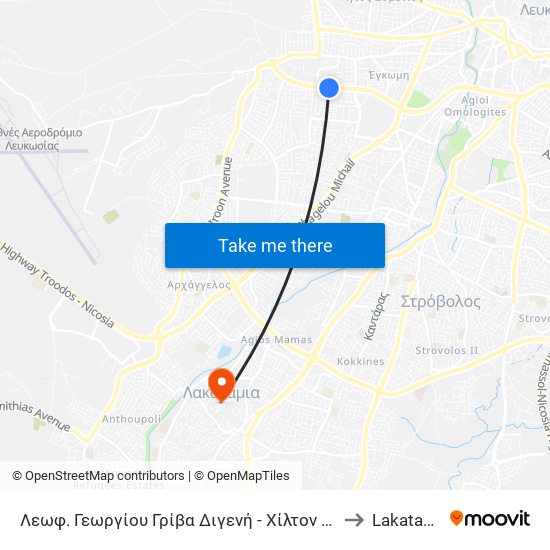 Λεωφ. Γεωργίου Γρίβα Διγενή - Χίλτον Παρκ 1 to Lakatamia map