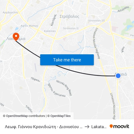 Λεωφ. Γιάννου Κρανιδιώτη - Διονυσίου Σολωμού to Lakatamia map