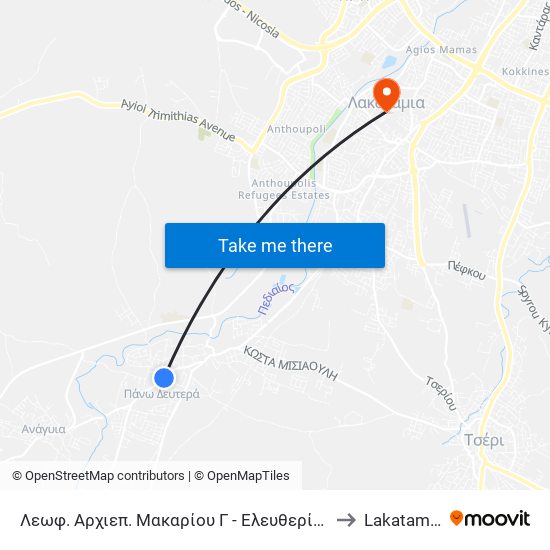 Λεωφ. Αρχιεπ. Μακαρίου Γ - Ελευθερίας to Lakatamia map