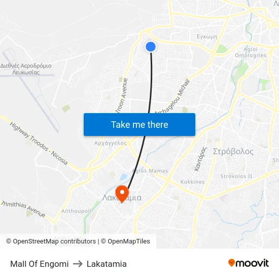 Mall Of Engomi to Lakatamia map