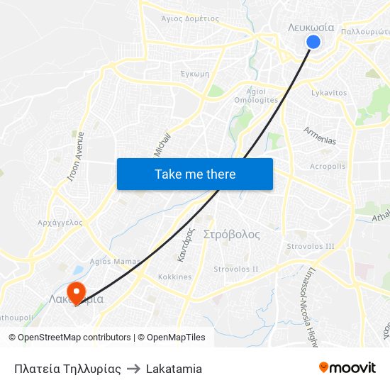 Πλατεία Tηλλυρίας to Lakatamia map