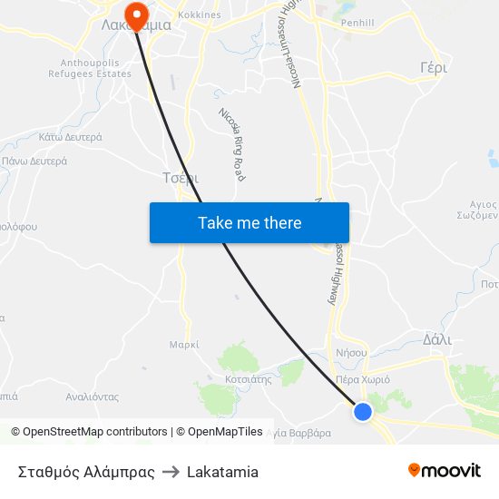 Σταθμός Αλάμπρας to Lakatamia map