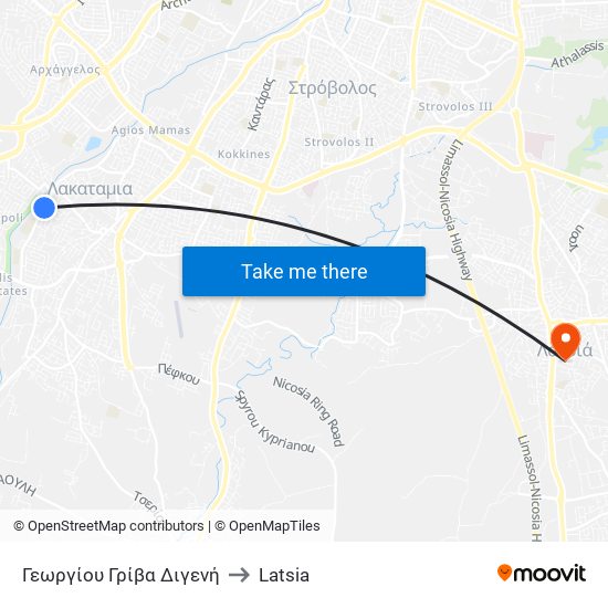 Γεωργίου Γρίβα Διγενή to Latsia map