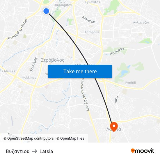 Βυζαντίου to Latsia map