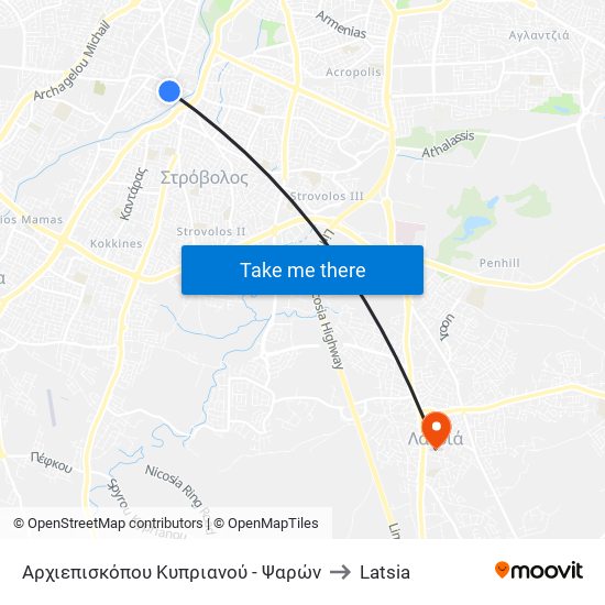 Αρχιεπισκόπου Κυπριανού to Latsia map