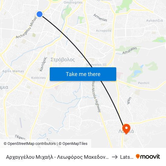 Αρχαγγέλου Μιχαήλ - Λεωφόρος Μακεδονίας to Latsia map