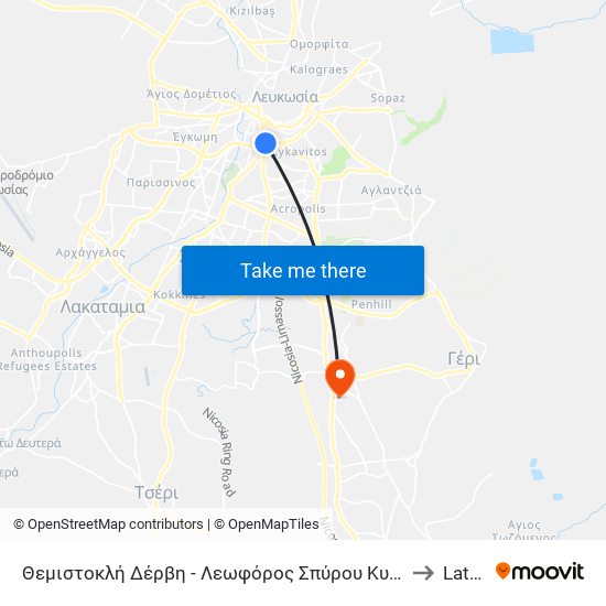 Θεμιστοκλή Δέρβη - Λεωφόρος Σπύρου Κυπριανού to Latsia map