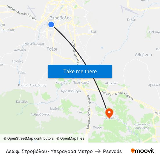 Λεωφ. Στροβόλου - Υπεραγορά Μετρο to Psevdás map
