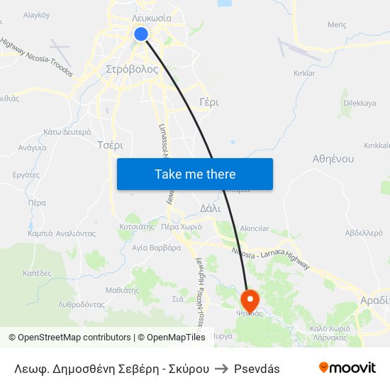Λεωφ. Δημοσθένη Σεβέρη - Σκύρου to Psevdás map