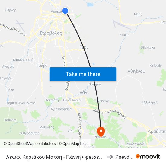 Λεωφ. Κυριάκου Μάτση - Γιάννη Φρειδερίκου to Psevdás map