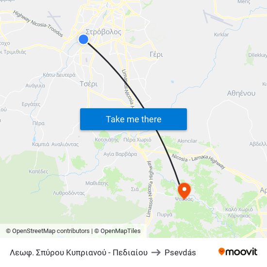Λεωφ. Σπύρου Κυπριανού - Πεδιαίου to Psevdás map
