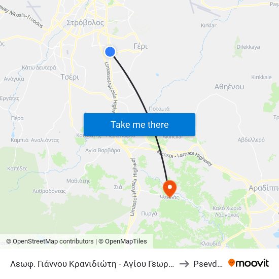 Λεωφ. Γιάννου Κρανιδιώτη - Αγίου Γεωργίου to Psevdás map