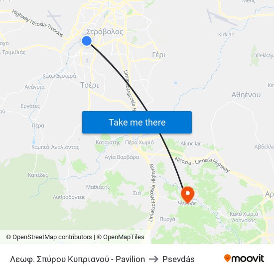 Λεωφ. Σπύρου Κυπριανού - Παβιλιον to Psevdás map