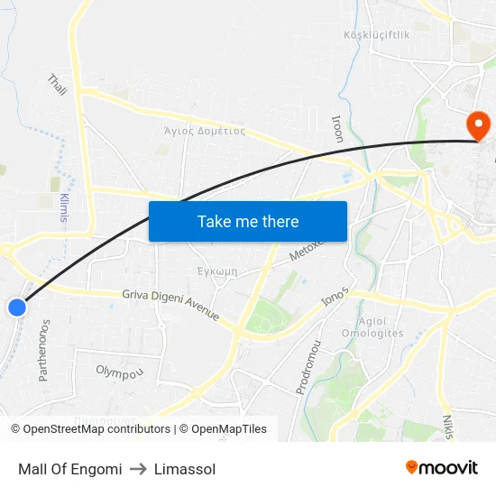 Mall Of Engomi to Limassol map