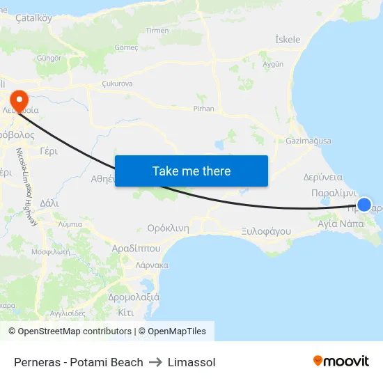 Perneras - Potami Beach to Limassol map