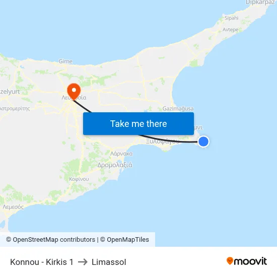Konnou - Kirkis to Limassol map