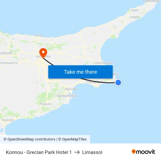 Konnou - Grecian Park Hotel to Limassol map