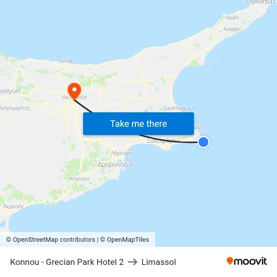 Konnou - Grecian Park Hotel to Limassol map