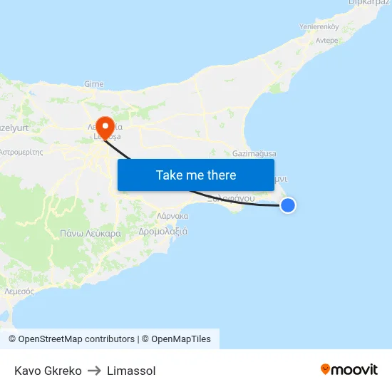 Kavo Gkreko to Limassol map