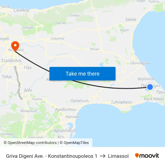 Griva Digeni Ave. - Konstantinoupoleos to Limassol map