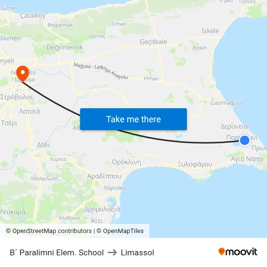 B´ Paralimni Elem. School to Limassol map