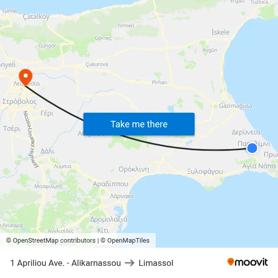 1 April Avenue - Alikarnassou to Limassol map