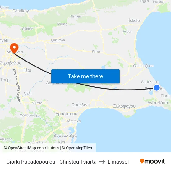 Giorki Papadopoulou - Christou Tsiarta to Limassol map