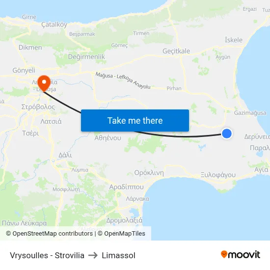 Vrysoulles - Strovilia to Limassol map