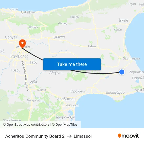 Acheritou Comm. Board to Limassol map