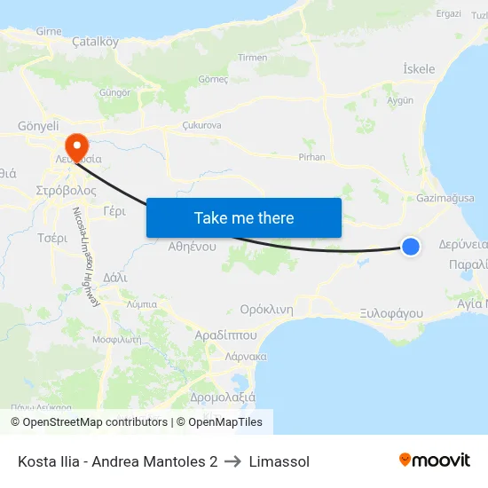 Kosta Ilia - Andrea Mantoles to Limassol map