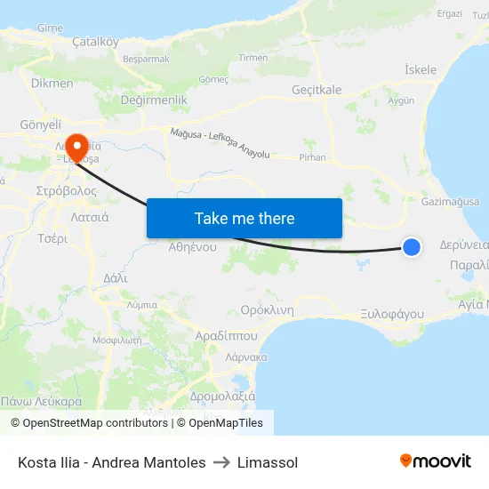 Kosta Ilia - Andrea Mantoles to Limassol map