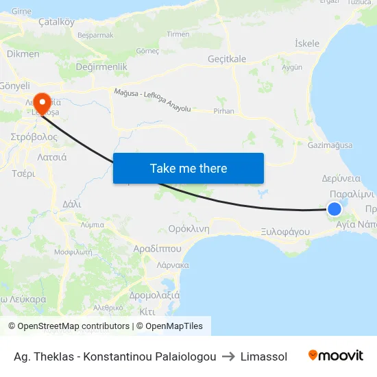 Ag. Theklas - Konstantinou Palaiologou to Limassol map