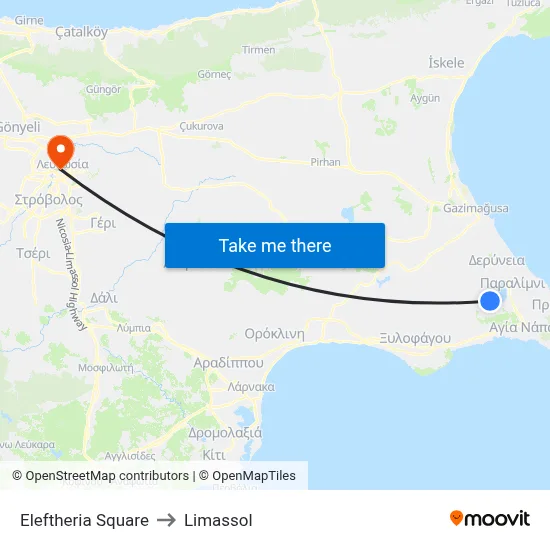 Eleftheria Square to Limassol map