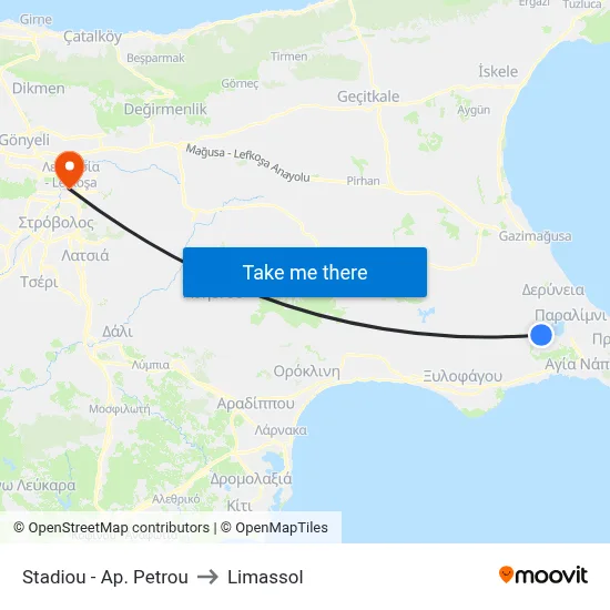 Stadiou - Ap. Petrou to Limassol map