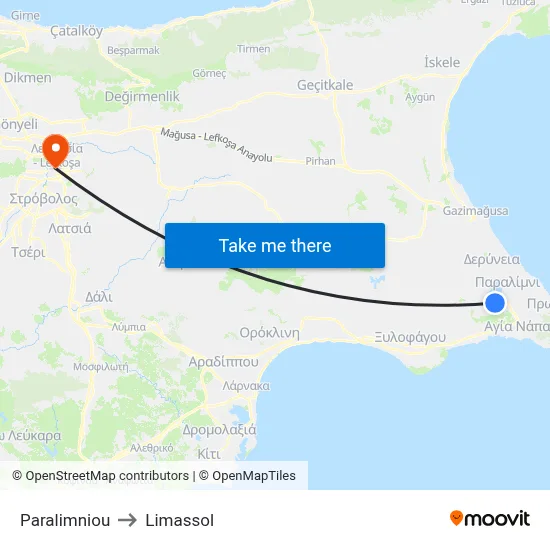 Paralimniou to Limassol map