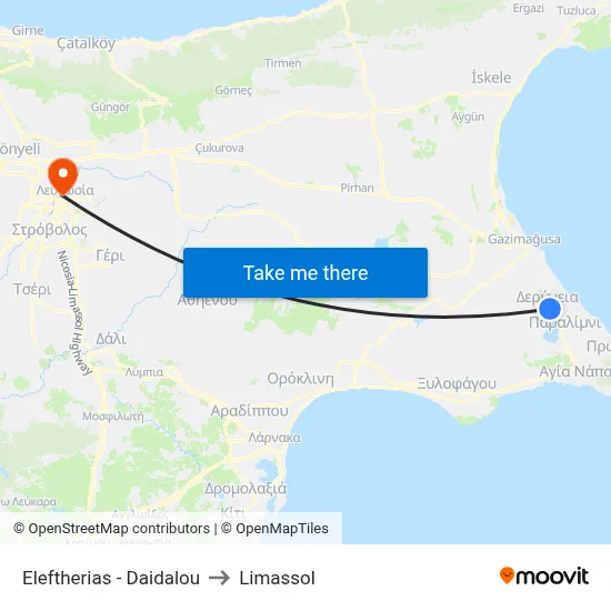 Eleftherias - Daidalou to Limassol map