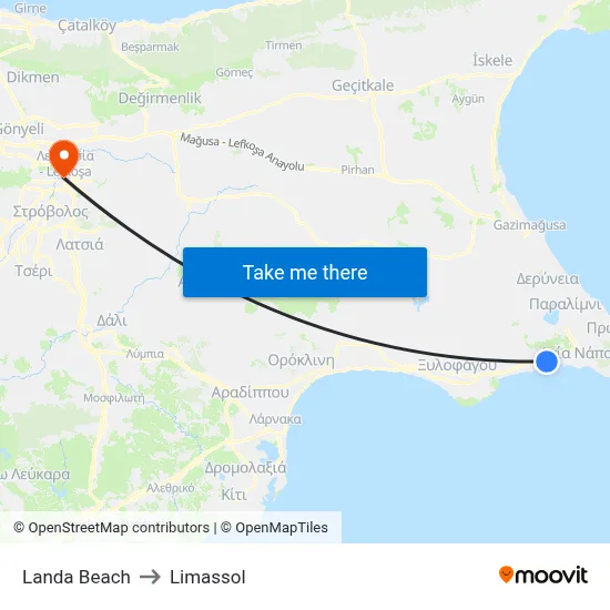 Landa Beach to Limassol map