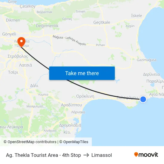 Ag. Thekla Tourist Area - 4th Stop to Limassol map
