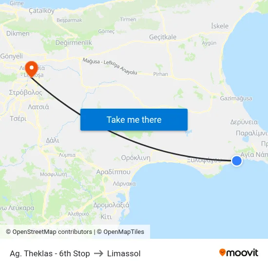 Ag. Theklas - 6th Stop to Limassol map