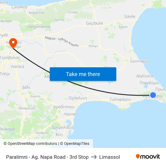 Paralimni - Ag. Napa Road - 3rd Stop to Limassol map