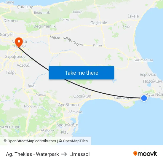 Ag. Theklas - Waterpark to Limassol map