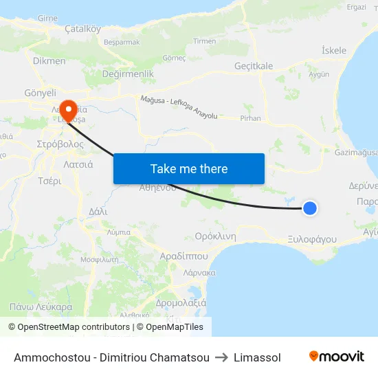 Famagusta - Dimitrios Chamatsou to Limassol map