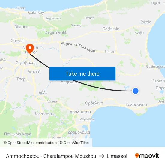 Ammochostou - Charalampou Mouskou to Limassol map