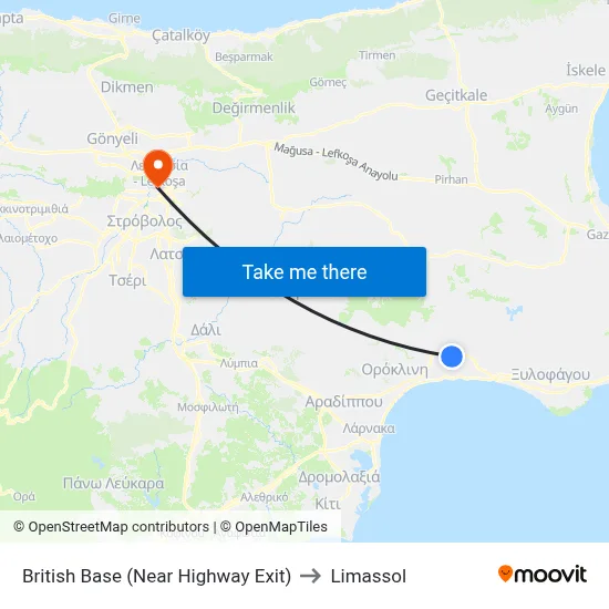 British Base (Near Highway Exit) to Limassol map