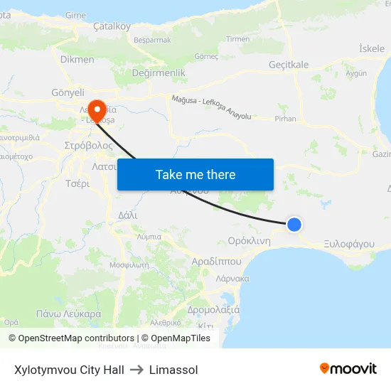 Xylotymvou City Hall to Limassol map