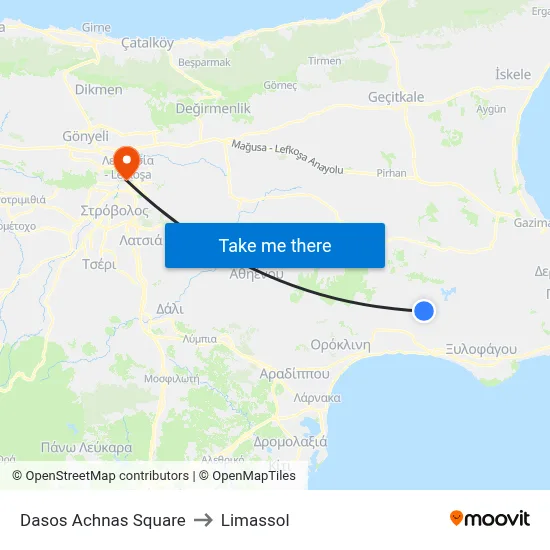Dasos Achnas Square to Limassol map