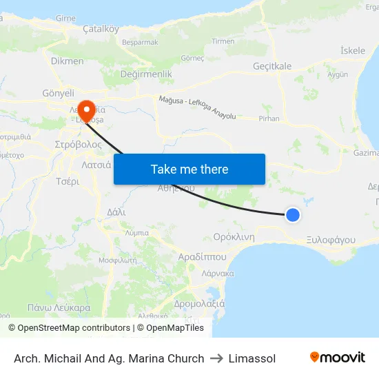 Arch. Michail And Ag. Marina Church to Limassol map