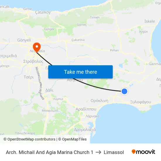 Arch. Michail And Ag. Marina Church to Limassol map